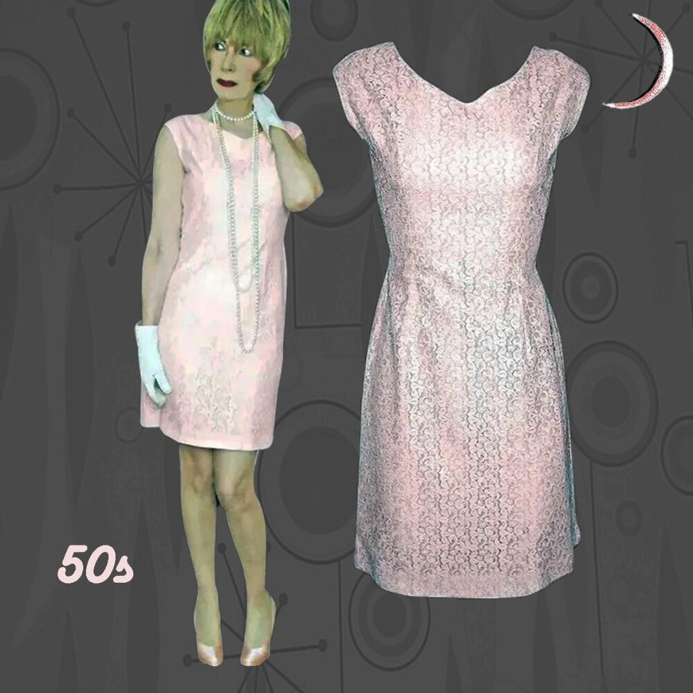50s Vintage Pink Lace Dress, Shortened to Above Knee, VFG